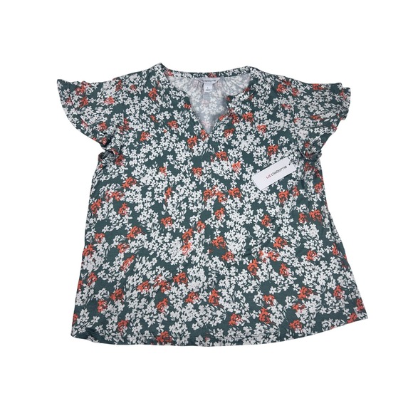 Liz Claiborne Floral Flutter Sleeve V-Neck Top - Women's‎ Size Large NEW - Picture 3 of 10